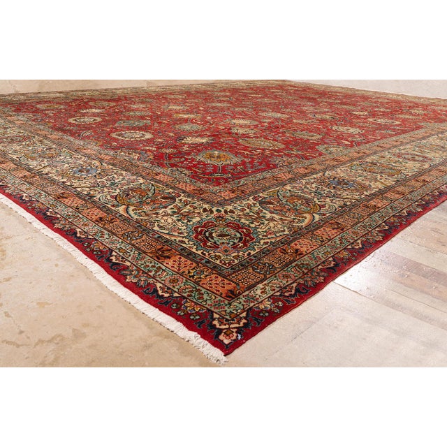 Red Antique Persian Tabriz Rug, 14'11 X 19'03 For Sale - Image 8 of 10