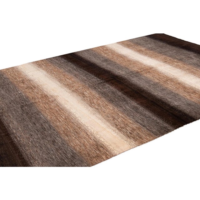 Contemporary Brown Striped Modern Gabbeh Handmade Wool Rug For Sale - Image 3 of 9