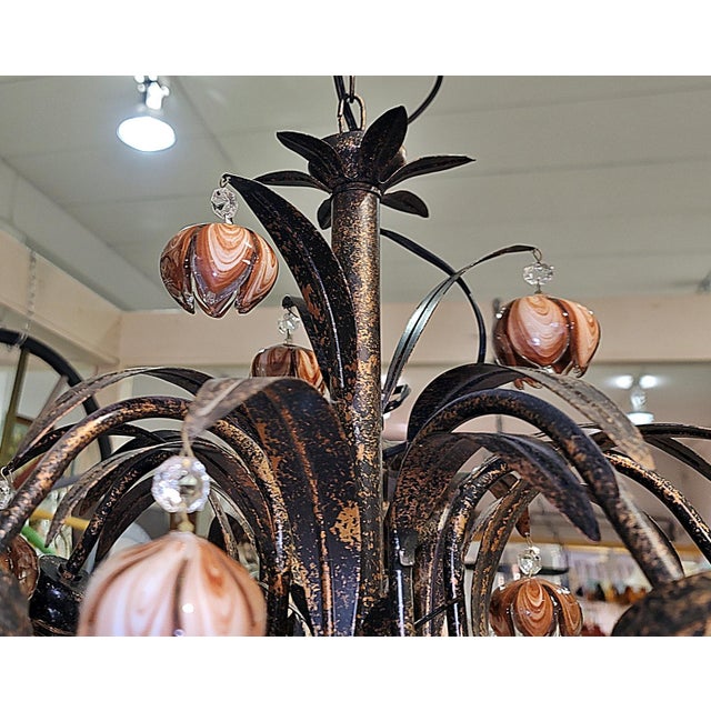Venetian Italian Metal and Blown Glass Floral Chandelier For Sale - Image 13 of 15