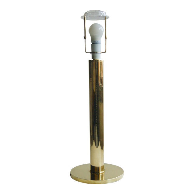 Giant Vintage Brass Table Lamp in Minimalistic Cylindrical Column Design. Denmark 1960s. For Sale