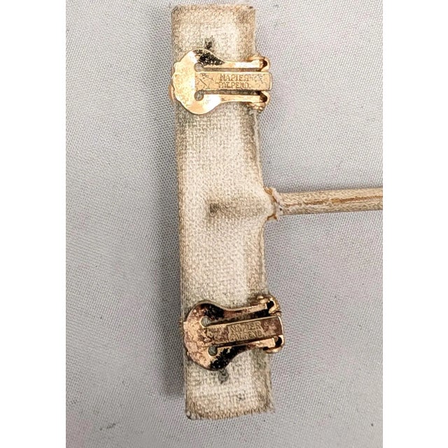 Metal Vintage 1950s Signed Napier Goldtone Cabochon Faux-Turquoise Clip Earrings-2 Pieces For Sale - Image 7 of 7