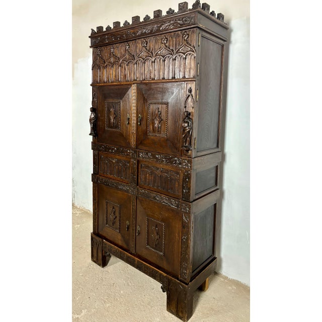 Monumental Gothic Revival Oak Cabinet, Early 20th Century For Sale - Image 12 of 15