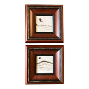 Contemporary Two Original Abstract Ink Paintings Set of Two