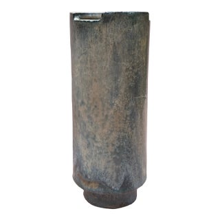 MCM Otto Natzler Cylinder Apricot Glaze Studio Pottery Vase For Sale
