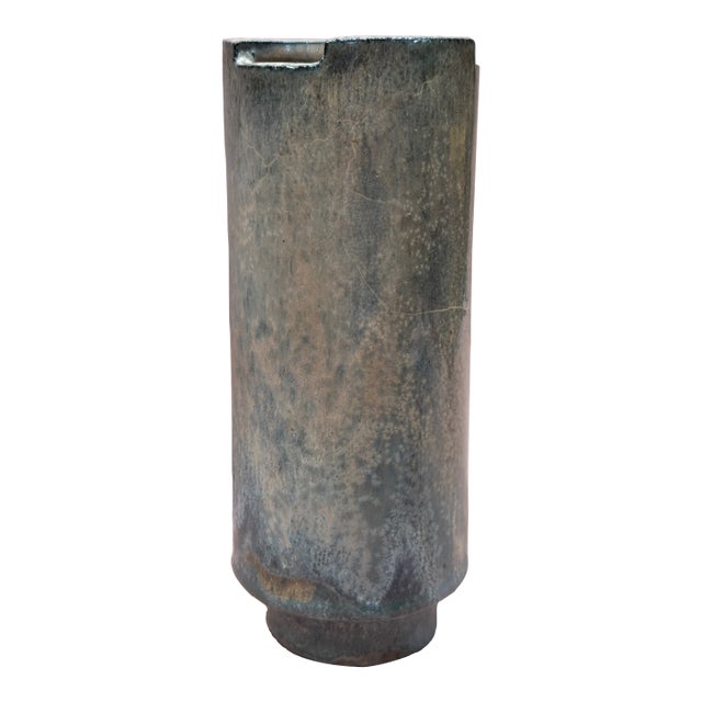 MCM Otto Natzler Cylinder Apricot Glaze Studio Pottery Vase For Sale