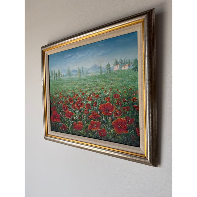 1980s 1980s C. Benolt Floral Farm Landscape Oil on Canvas Painting, Framed For Sale - Image 5 of 12
