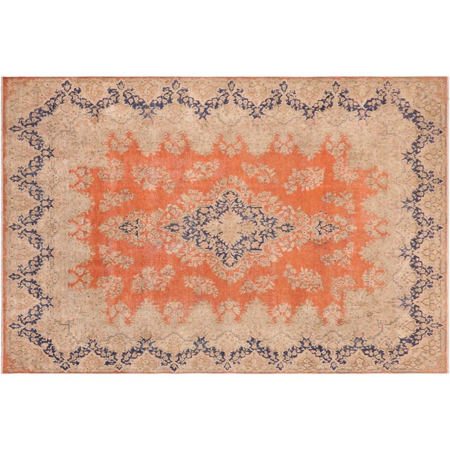Shabby CHic 1990's Vintage Orange/Blue Wool Rug - 9'8'' X 12'11'' For Sale - Image 10 of 10