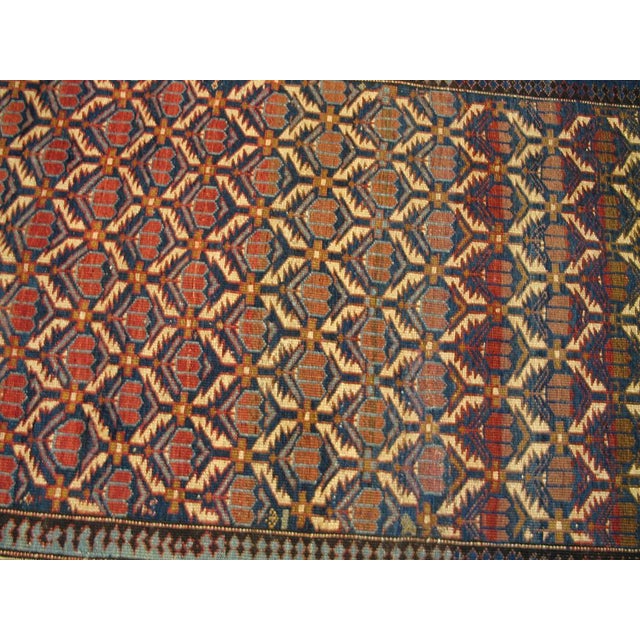Early 20th Century 1900s Blue Navy Diamond Antique Caucasian Shirvan Rug 4' X 4'8" Handknotted Wool Carpet For Sale - Image 5 of 9