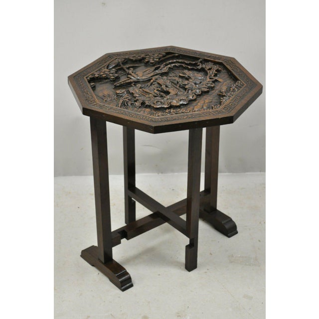 Antique Chinese Carved Hardwood Folding Gate Leg Table With Figural