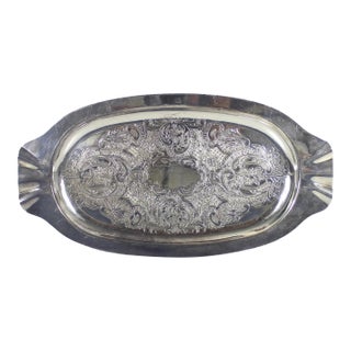 Small Vintage Silver Plated Oval Tray With Floral Detail, Vintage Plate, Trinket Dish, Embossed, Etched Engraved Patina Serving Dish For Sale