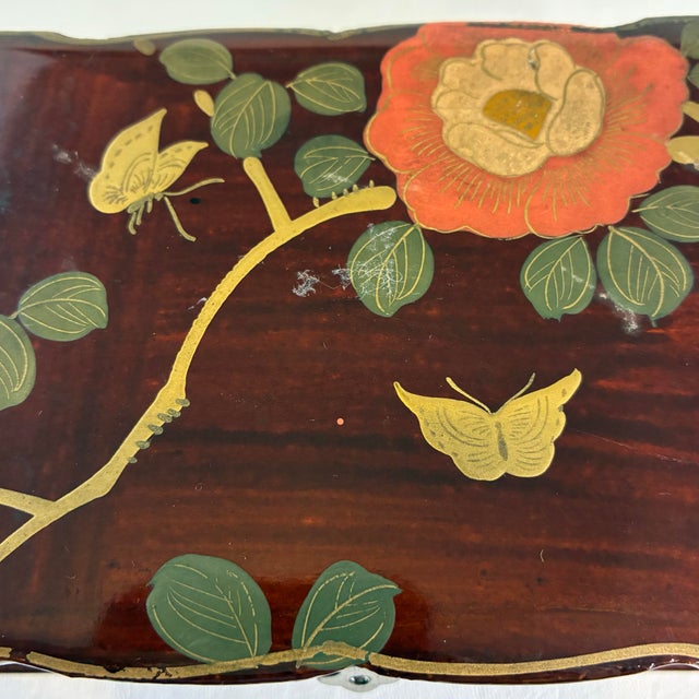 Vintage Japanese Floral Butterfly Lacquerware Trinket Jewelry Box For Sale - Image 10 of 12