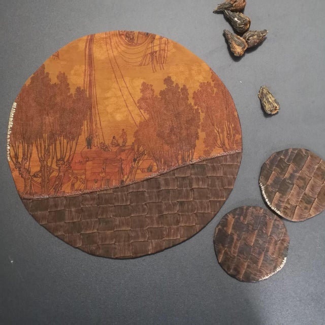 Contemporary Handcrafted Xiangyunsha Tea Mat Set With 2 Coasters For Sale - Image 3 of 5