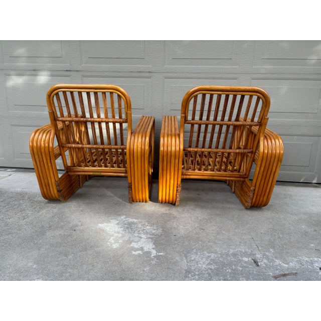 Paul Frankl Style Rattan Bamboo Pretzel Club Lounge Chairs Tiki a Pair For Sale In San Francisco - Image 6 of 8