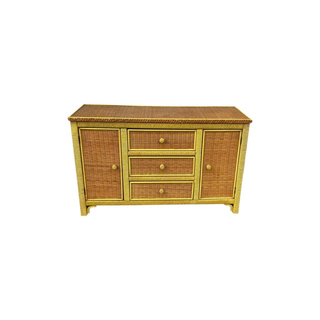 Brown Vintage Henry Link Wicker Buffet Cabinet, Sideboard Credenza 3 Drawers Original For Sale - Image 8 of 9