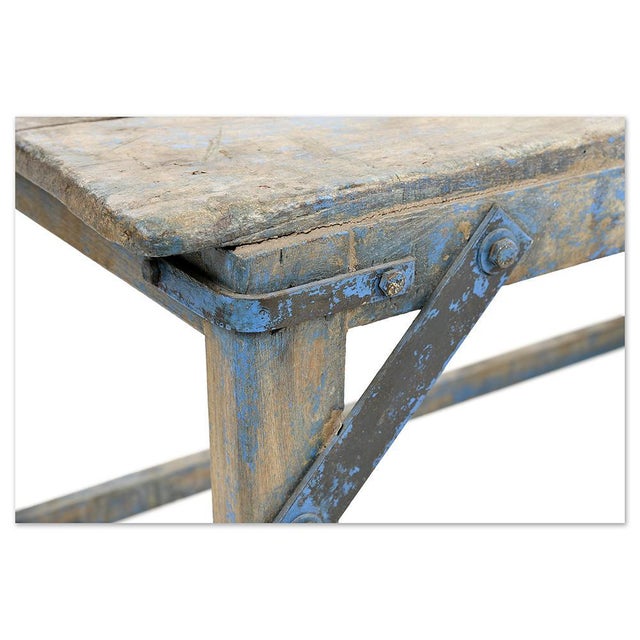 Wooden Coffee Table with Metal Reinforcements For Sale - Image 3 of 5