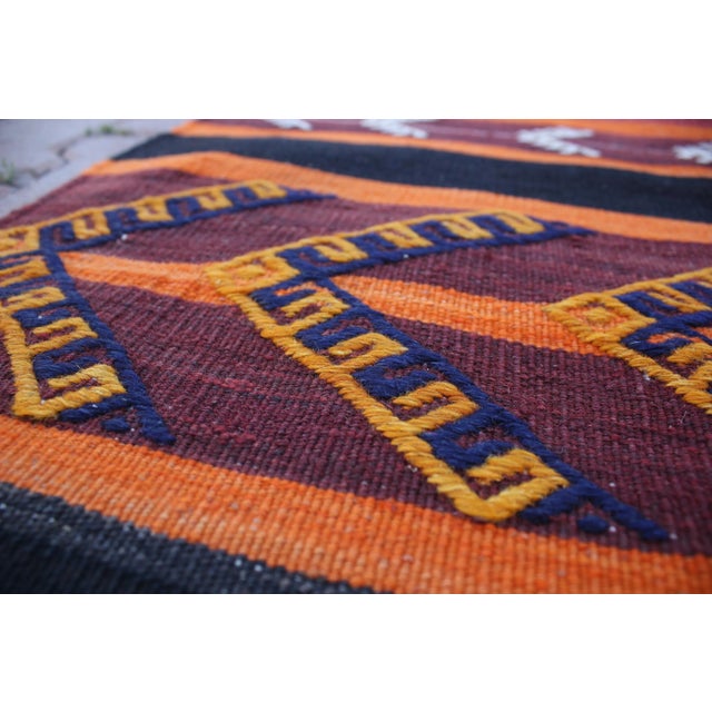 Red 1960s Vintage Turkish Rustic Style Southwestern Striped Design Ikat Kilim Rug For Sale - Image 8 of 13