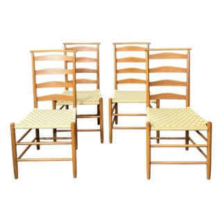 Vintage Shaker Style Cherry Wood Ladder Back Chairs -Set of 4 For Sale