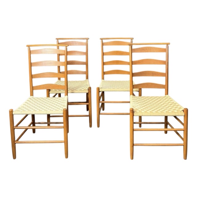 Vintage Shaker Style Cherry Wood Ladder Back Chairs -Set of 4 For Sale