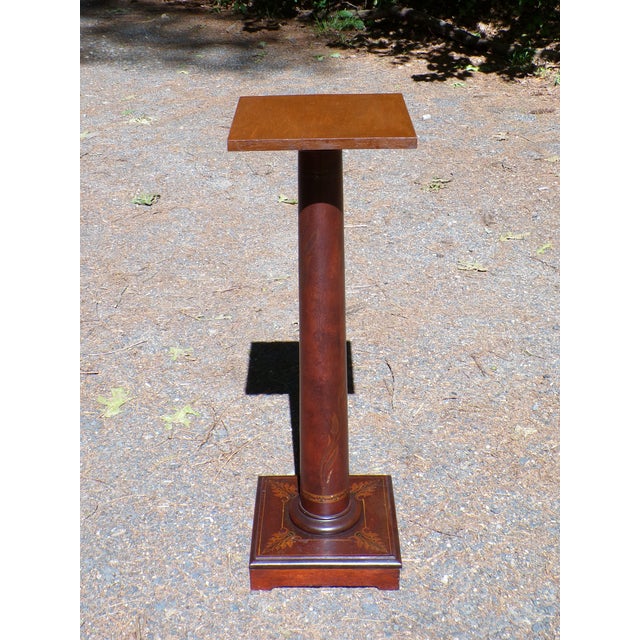 Antique Art Nouveau Mahogany Pedestal Plant Bust Stand features a long tapered column with wheat design wrapped around, on...
