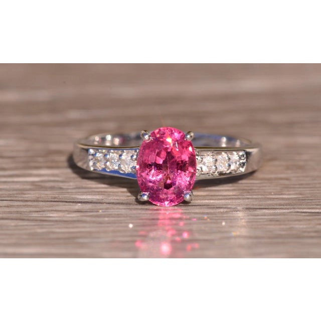 Contemporary The Santee: Lovely Pink Tourmaline Ring with Diamond Side Stones For Sale - Image 3 of 10
