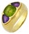 1980s David Yurman Peridot Amethyst 14k Yellow Gold Three Stone Ring, Size 6.25 For Sale