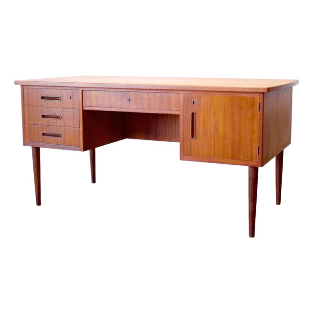 1960s Danish Teak Desk With Curved Sides & Rear Storage For Sale
