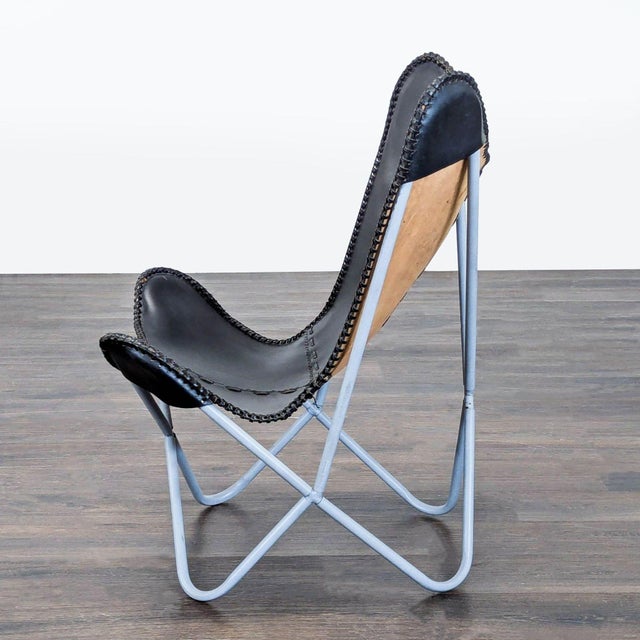 Modern Butterfly Lounge Chair With Leather Seat and Metal Frame For Sale - Image 3 of 8