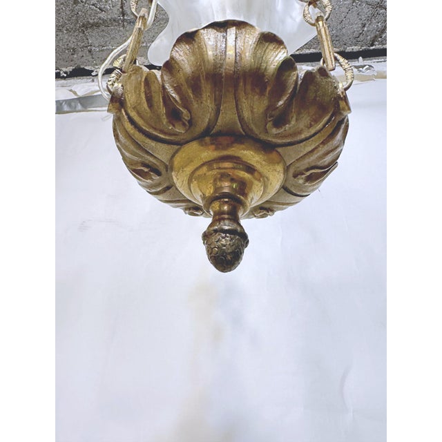 Vintage Brass Lantern With Frosted Lily Shaped Glass Shade For Sale - Image 4 of 8