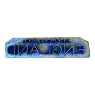 Vintage Wood Block Metal Stamp "Exported From England" For Sale