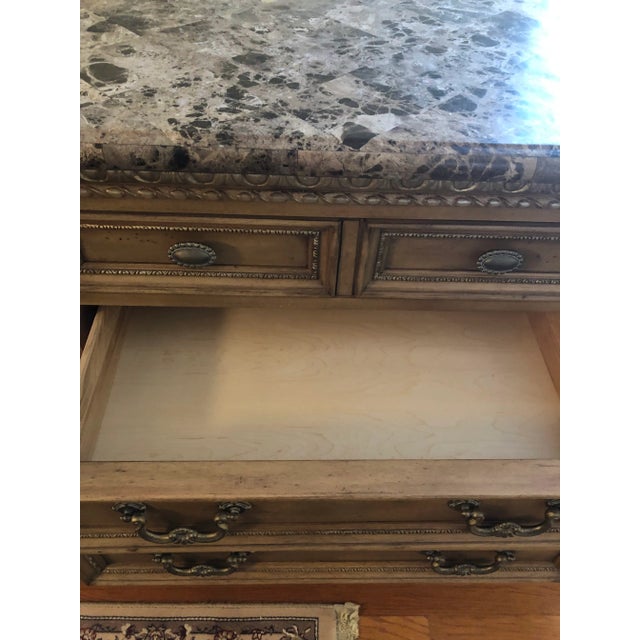 American Drew Mirage Leg Sideboard With Antique Emperador Marble Top For Sale - Image 12 of 13