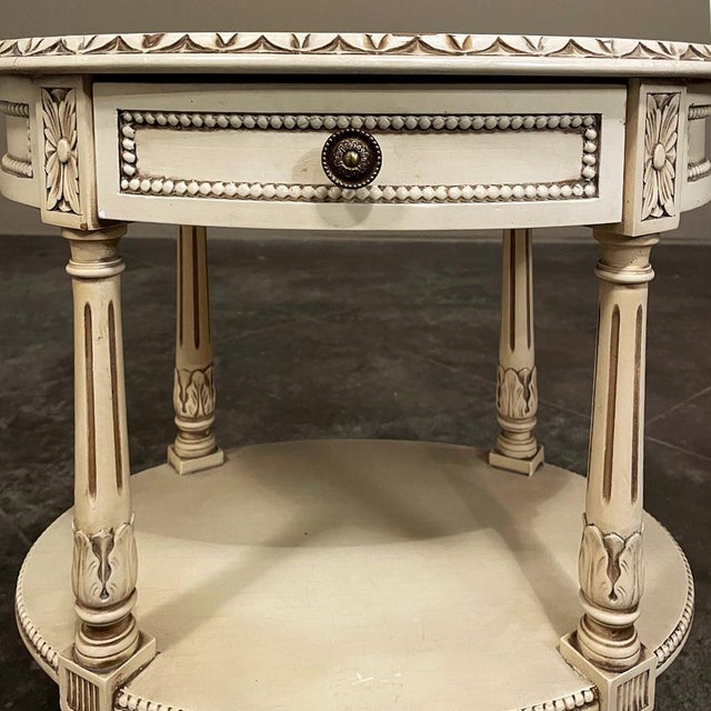Antique French Louis XVI Painted Oval Side Table With Leather Top For Sale - Image 12 of 17