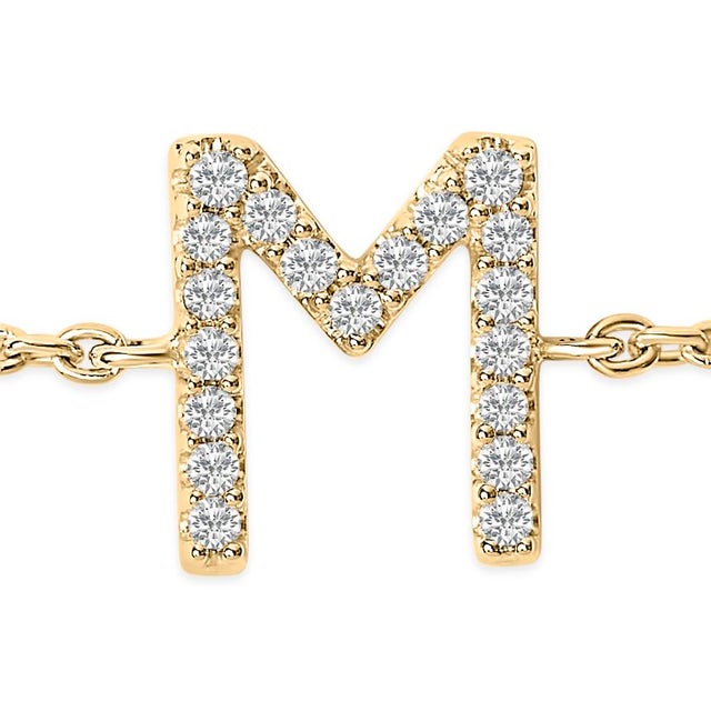 Contemporary 10K Yellow Gold Diamond Accent "M" Initial Charm and Link Bracelet For Sale - Image 3 of 6