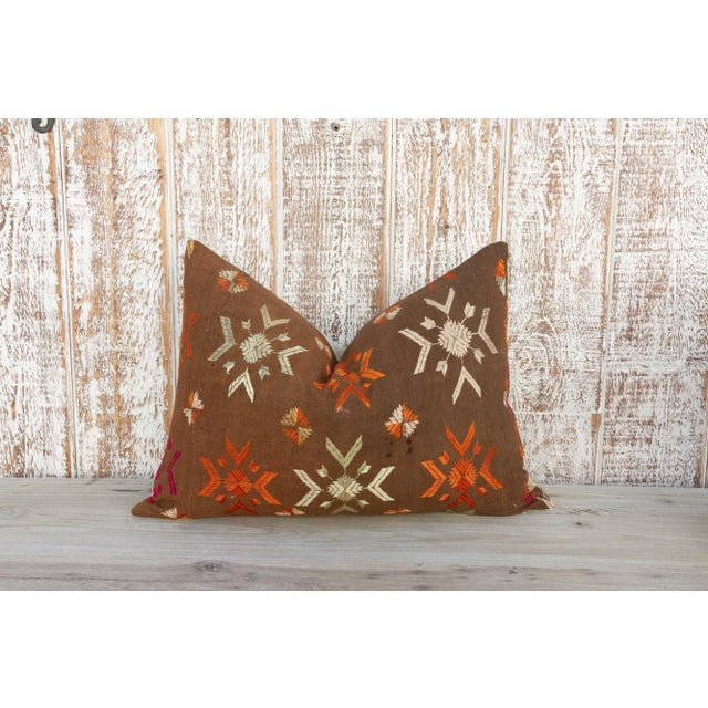 Brown Rani Antique Indian Folk Lumbar Pillow For Sale - Image 8 of 8