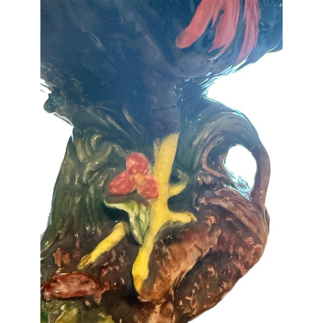 Red Richly-Glazed Hand-Painted Ceramic Rooster, Signed For Sale - Image 8 of 13