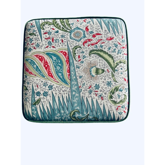 Chinese Chippendale Giltwood Faux Bamboo Bench in Quadrille Les Indiennes For Sale - Image 12 of 18