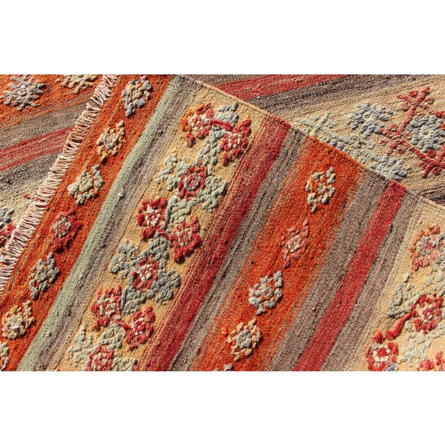 Colorful Vintage Turkish Kilim Runner With Stripes and Geometric Embroideries For Sale - Image 11 of 12