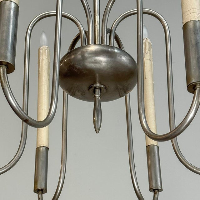 Mid Century French Modern Brushed Aluminum Chandelier For Sale - Image 9 of 12