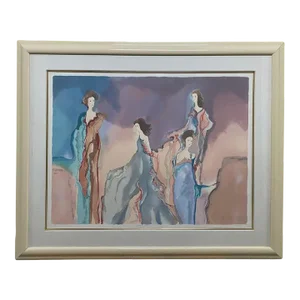 Jane Bazinet Watercolor Framed Hollywood Regency Style