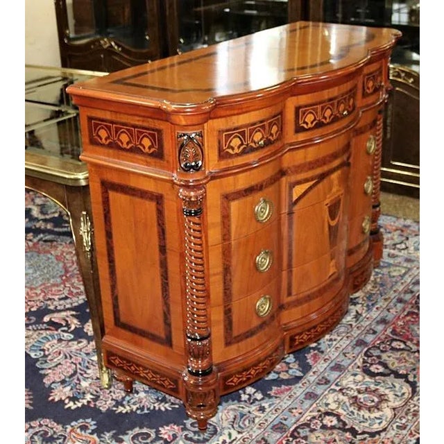 Late 20th Century Late 20th Century Vintage Italian Mixed Wood Inlay Serpentine Commode Chest For Sale - Image 5 of 12