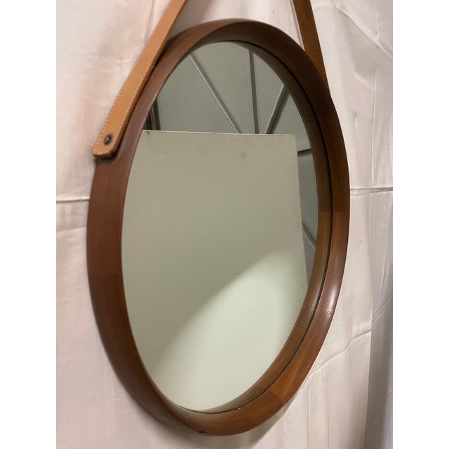 Brown Round Teak Mirror, 1980s For Sale - Image 8 of 11