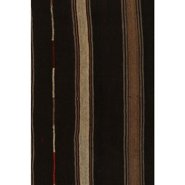 Vintage Turkish Kilim Rug in All Beige-Brown Stripe Patterns With Red Accents For Sale In New York - Image 6 of 8
