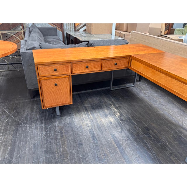 2010s Inbox Zero Furniture Nusaiba L-Shaped Lift-Top Cane Executive Desk For Sale - Image 5 of 12