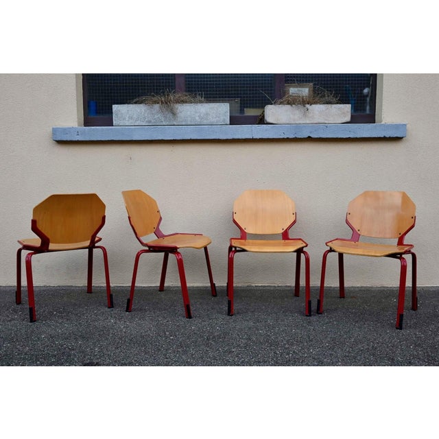 Postmodern Series 34 Rio Chairs in Red Wood from Fröscher, 1985 For Sale - Image 3 of 18