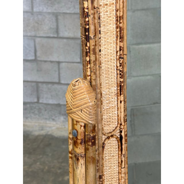 1980s British Colonial Style Bamboo, Cane, and Rattan Cheval Floor Mirror For Sale - Image 9 of 12