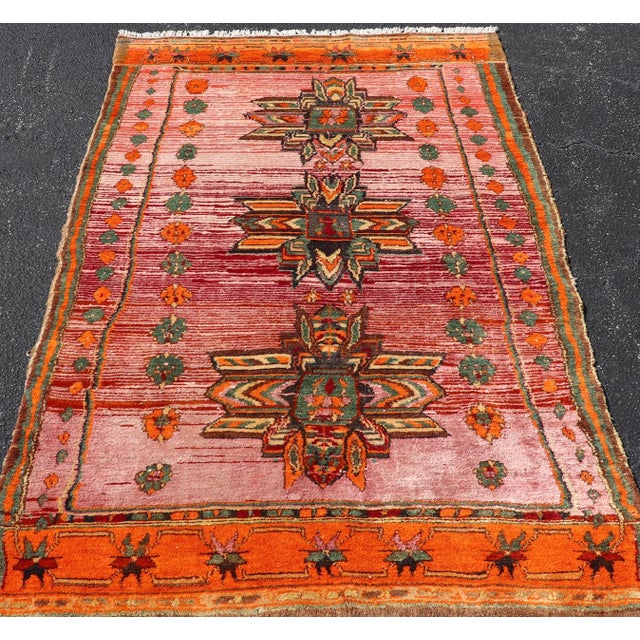 Dark Pink Vintage Caucasian Kazak Rug With Tribal Medallions in Pink and Orange 3'9 X 5'9 For Sale - Image 8 of 11