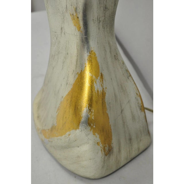 Mid 20th Century Vintage Brutalist Silver Gold Leaf Sculptural Ceramic Large Abstract Table Lamp For Sale - Image 5 of 12