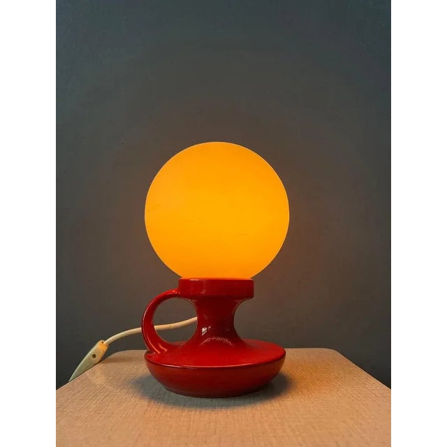 Mid-Century West German Ceramic Table Lamp with White Opaline Glass Shade For Sale - Image 5 of 11