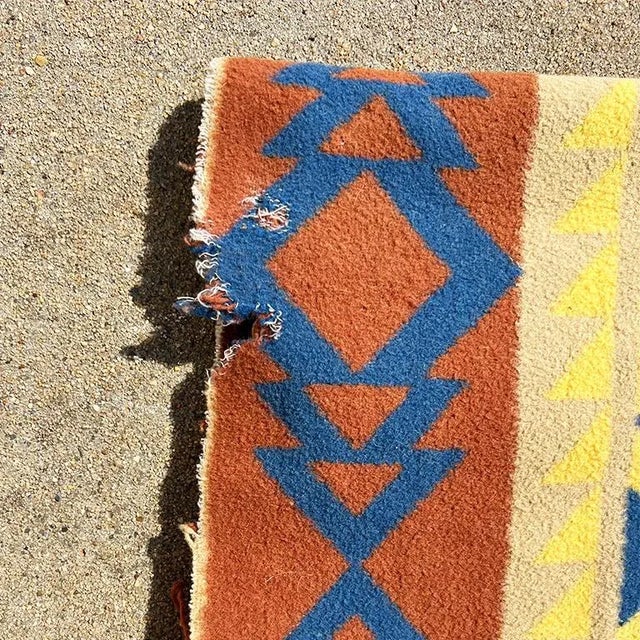 Textile Antique Southwest Geometric Print Saddle Blanket in Orange Blue and Yellow For Sale - Image 7 of 8