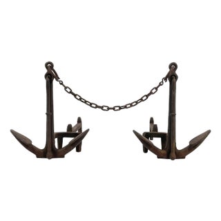 American Cast Iron Anchor Andirons (Pair) For Sale