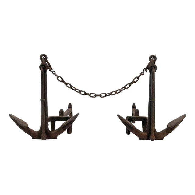 American Cast Iron Anchor Andirons (Pair) For Sale